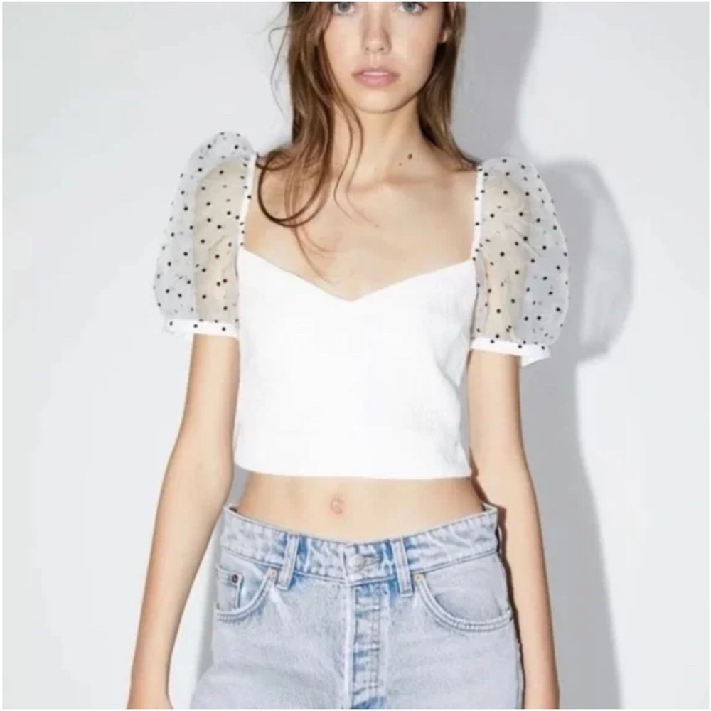 Zara Polka Dot Puff Sleeve Blouse